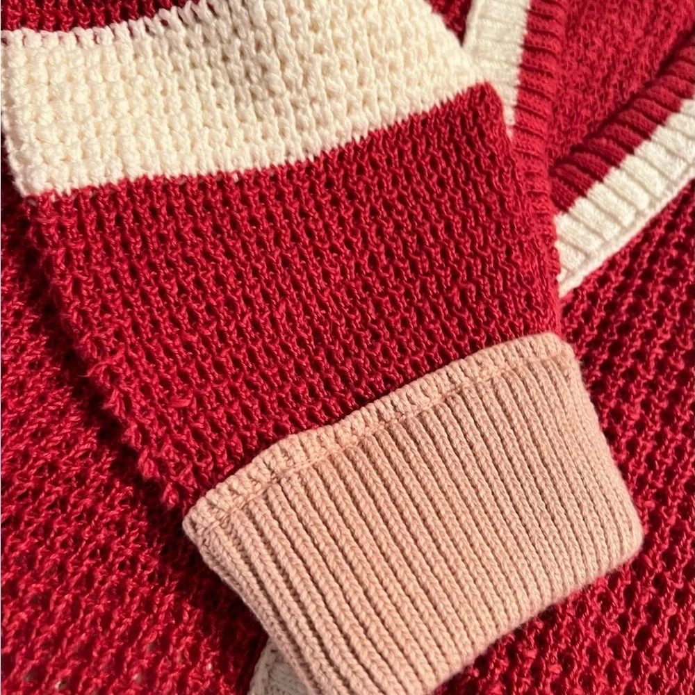 Free People Women's Red Cream Chelsea Front Pocket Cardigan NWOT L #2001